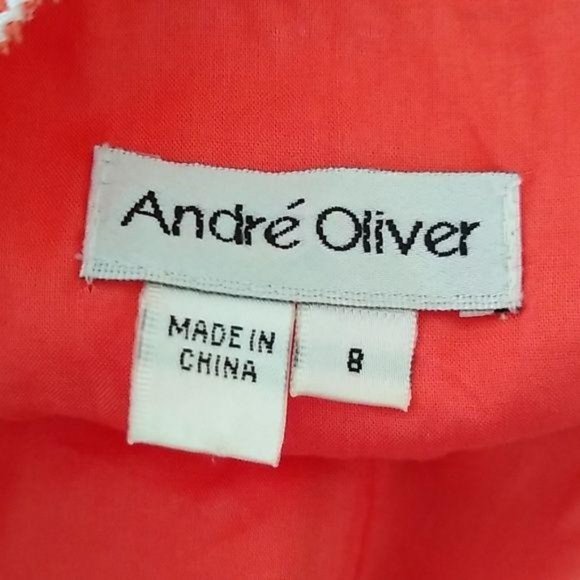 Andre Oliver Dress Fit Flare Floral Embroidery Orange Lined Womens 8 - Picture 6 of 7